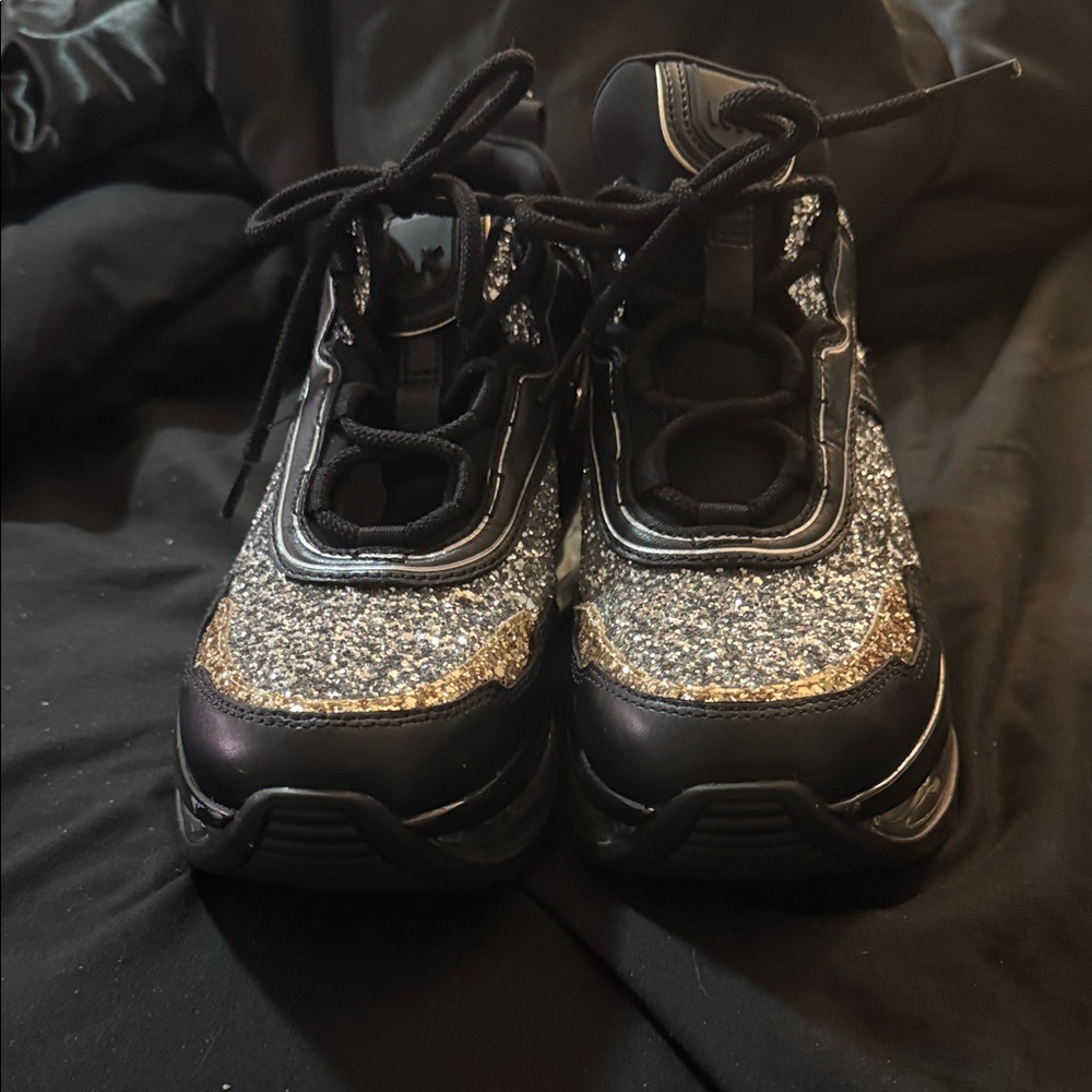 Michael Kors Kids Black and Gold Glitter Sneakers